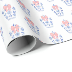 Elegant Baby Meisje Douche Roze Lint Ginger Jar Cadeaupapier