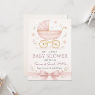 Elegant Baby Meisje Douche uitnodiging- Roze Kaart