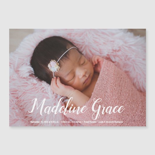 Elegant Baby Name Script Photo Birth Notice (Voorkant)