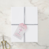 Elegant Baby Roze Kruis DANK U Doop Meisje Cadeaulabel (Met Touw)