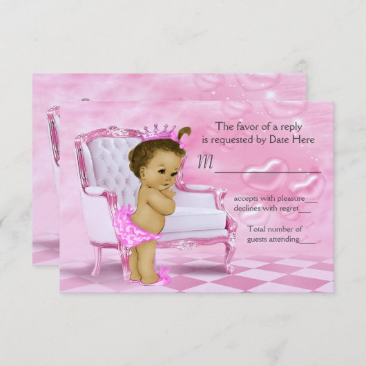 Elégant Baby shower afro-américain rose RSVP (Devant / Derrière)
