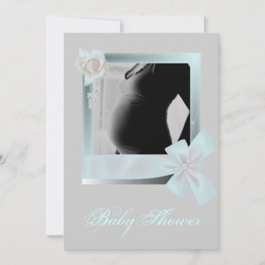 Elégant Baby shower bleu Photo Invitation (Devant)