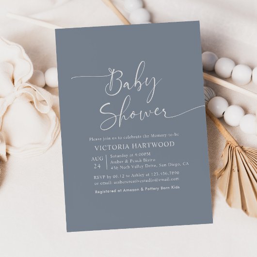 Elégant Baby shower bleu simple Invitation