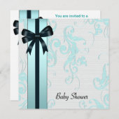Elégant Baby shower bleu Turquoise Invitation (Devant / Derrière)