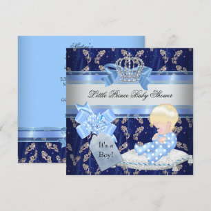 Elegant Baby shower Blonde Boy Blue Little Prince Kaart