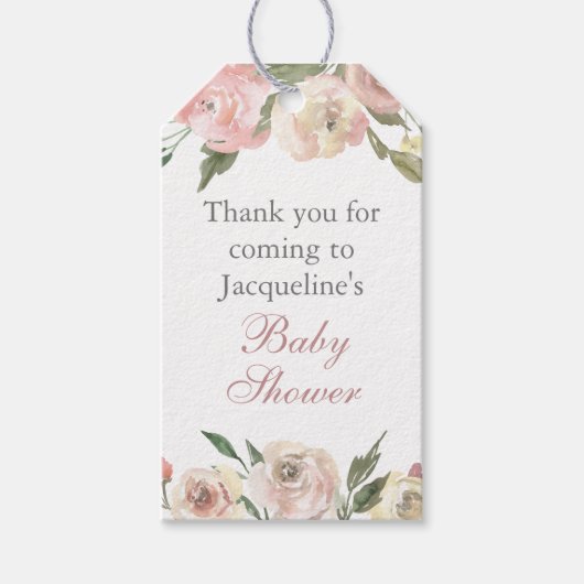 Elegant Baby shower Blush Roze Bloemen Custom Cadeaulabel (Voorkant)