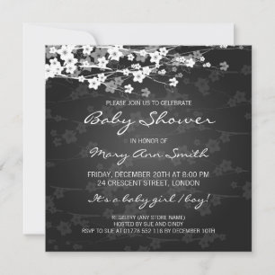 Elegant Baby shower Cherry Blossom Black Kaart