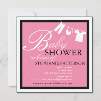 Elégant Baby shower-Clothes Ligne Invitation rose