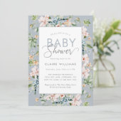 Elégant Baby shower Floral Bleu Invitation (Debout devant)