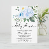 Elégant Baby shower Floral Bleu Invitation (Debout devant)