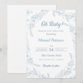 Elégant Baby shower floral bleu pâle Invitation (Devant / Derrière)