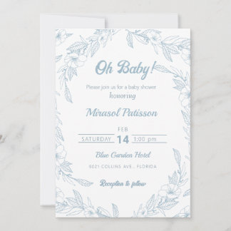 Elégant Baby shower floral bleu pâle Invitation