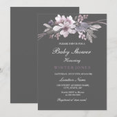 Élégant Baby shower floral gris hiver Invitation (Devant / Derrière)