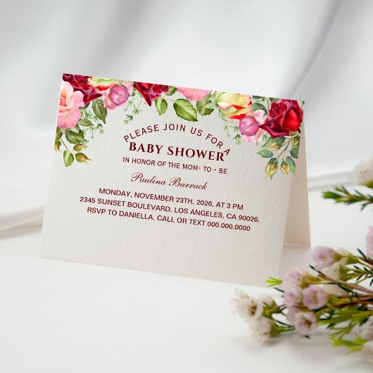 Élégant Baby shower Floral Invitation pliée