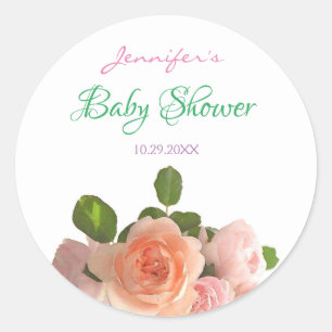 Elegant Baby shower Handgeschreven Waterverf Flowe Ronde Sticker