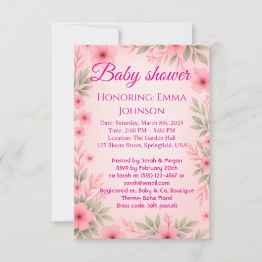 Elegant Baby Shower Invitation for Girls (Devant)