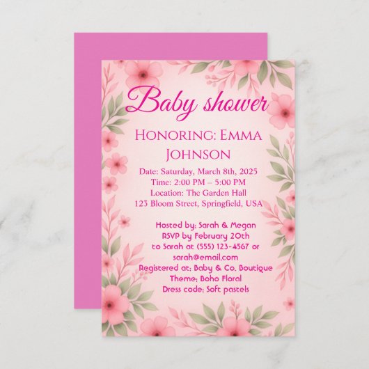 Elegant Baby Shower Invitation for Girls Save The Date (Voorkant / Achterkant)