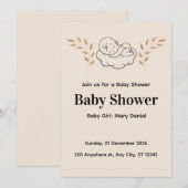 Elegant Baby Shower Invitation Modern Boho style (Devant / Derrière)