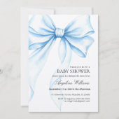 Elegant Baby Shower Invitation with a Blue Bow.  (Devant)