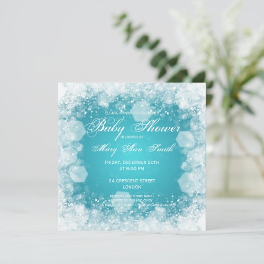 Elegant Baby shower Night Sparkle Turquoise Kaart (Staand voorkant)