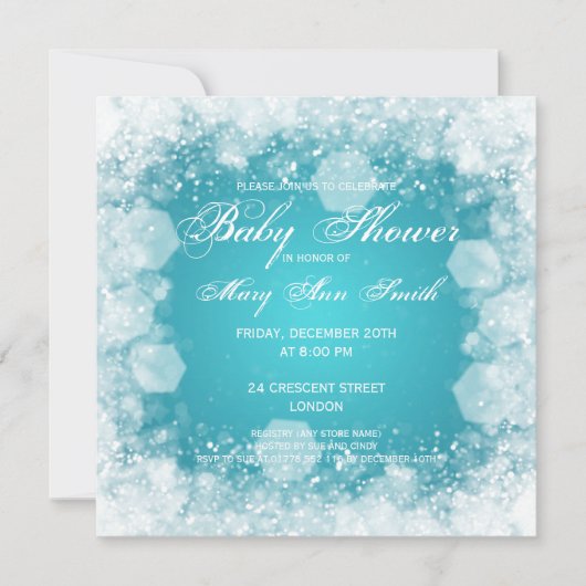 Elegant Baby shower Night Sparkle Turquoise Kaart (Voorkant)