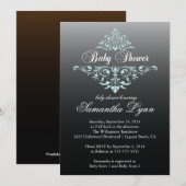 Elégant Baby shower noir bleu Ombre Invitation (Devant / Derrière)