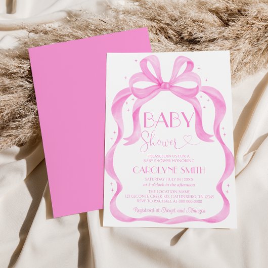 Elégant Baby shower Rose Bow Girl Invitation