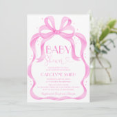 Elégant Baby shower Rose Bow Girl Invitation (Debout devant)