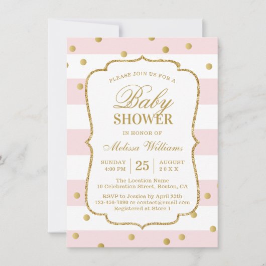 Elégant Baby shower rose or moderne Invitation (Devant)