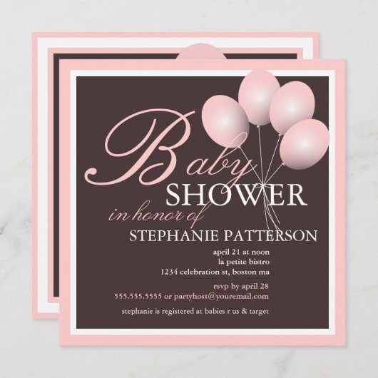 Elegant Baby shower roze ballonnen uitnodiging (Voorkant / Achterkant)