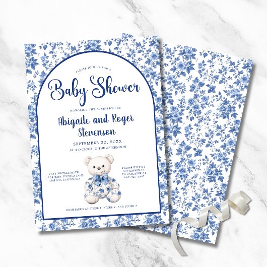 Elégant Baby shower Toile Bleu Invitation