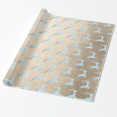 Elegant babyblauw kerstrendierpatroon cadeaupapier (Uitgerold)