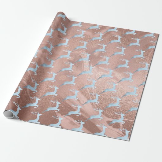 Elegant babyblauw kerstrendierpatroon cadeaupapier (Uitgerold)