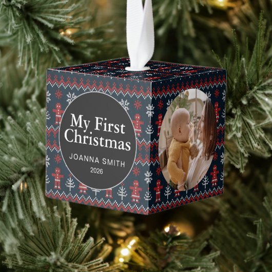 Elegant Baby's First Christmas Custom Name Photo  Kubus Ornament (Boom)