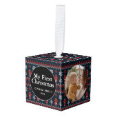 Elegant Baby's First Christmas Custom Name Photo  Kubus Ornament (Voorkant hoekig)