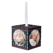 Elegant Baby's First Christmas Custom Name Photo  Kubus Ornament (Achter hoekig)