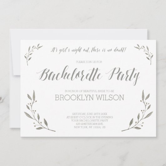 Élégant Bachelorette Invitations Gray Floral (Devant)