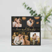 Elegant Back Gold Script Photo Collage Wedding Bedankkaart (Staand voorkant)