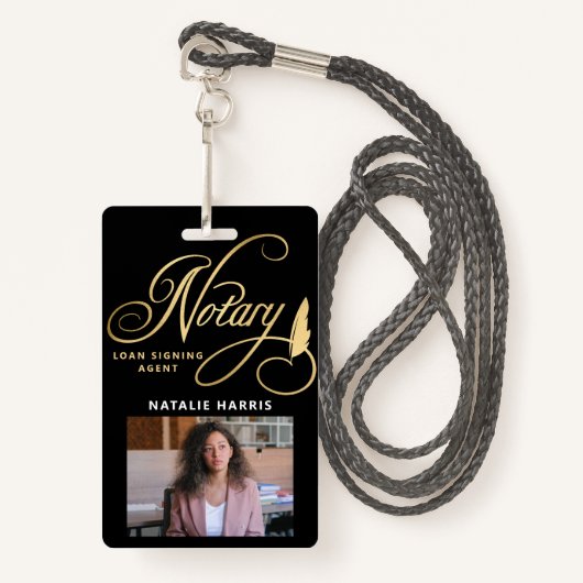 Élégant badge de l'agent de prêt notaire d'or phot (Devant avec lanière)