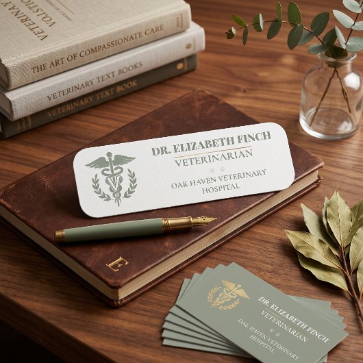 Élégant Badge Nom Vétérinaire DVM Caducée Classiqu