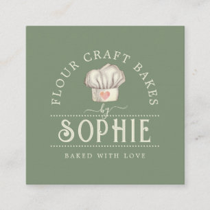 Elegant Baker's Pastry Chef Logo Cream Sage Green Vierkante Visitekaartje