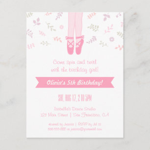 Elegant Ballerina Girl Birthday Party Kaart