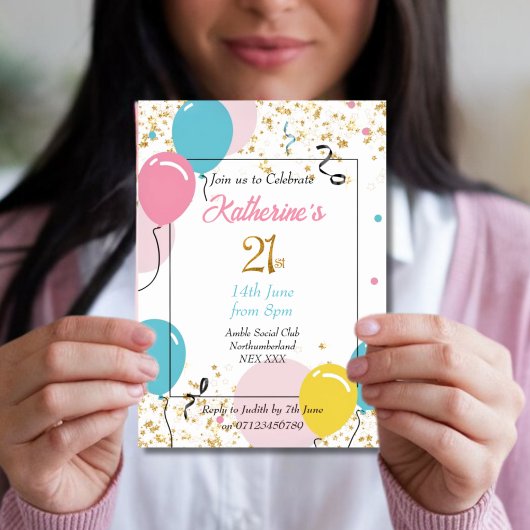 Elégant Ballons 21e Invitation anniversaire