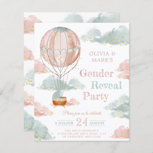 Elegant ballonwolk maakt uitnodiging bekend (Voorkant / Achterkant)