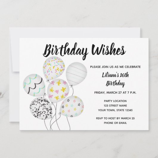 Elégant Balloon Invitation Anniversaire (Devant)