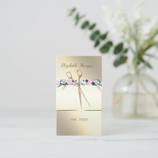 Elégant, Bande, Ciseaux, Fleurs Carte de rendez-vo (Debout devant)