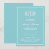 Élégant Baptême Bleu Invitation (Devant / Derrière)