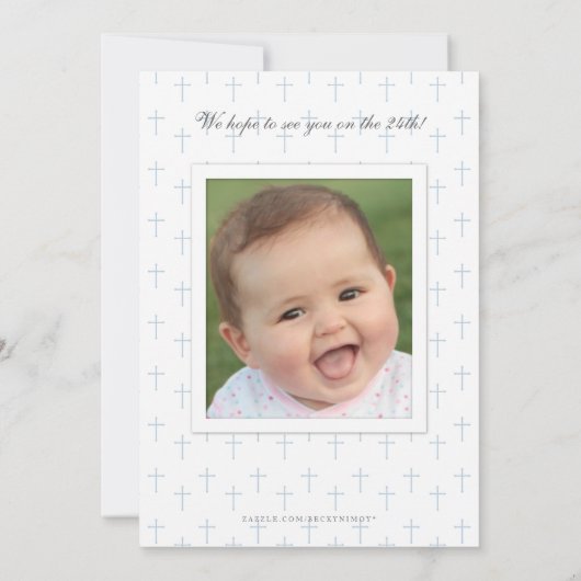 Élégant Baptême Bleu Invitation | Christing (Dos)