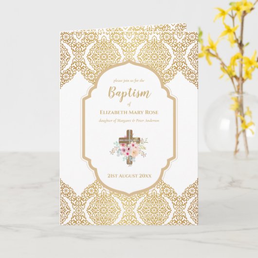 Élégant baptême Christening Invitation et programm (Fleur jaune)