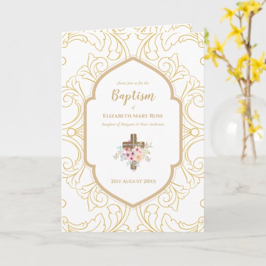 Élégant baptême Christening Invitation et programm (Fleur jaune)